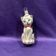 OLD WORLD CHRISTMAS ORNAMENT, CHRISTMAS KITTEN, 4.5 IN. SIL/BLK/BRN. GLASS(215). picture