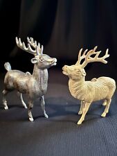 Vintage 1950’s Hard Plastic Reindeer Silver Metallic & Tan Ornament Figurines picture