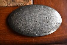 ANTIQUE VINTAGE HALLMARKS D.K. 935 SILVER ORNATE OVAL POWDER COMPACT MIRROR picture