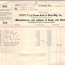 1896 La Crosse, WI Boot & Shoe Mfg Invoice Store Wholesale Letterhead Receipt R1 picture