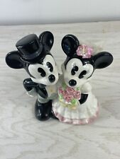 Vintage Disney Mickey And Minnie Mouse Ceramic Wedding Cake Topper Bride & Groom picture