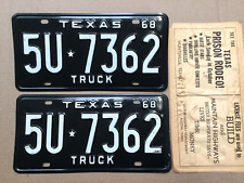 VINTAGE 1968 TEXAS TX. TRUCK LICENSE PLATE SET NEVER MOUNTED 5U 7362 picture