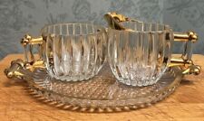 Vtg Jeanette Glass National Pattern Gold Trim Cream & Sugar Set With Tray 1950’s picture