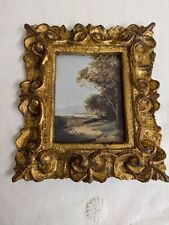 Vtg. Florentine Italy gold leaf ornate picture frame with printed scene. picture