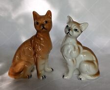 Pair of Vintage Bone China Sitting Cats Orange and White Figurines 3.5