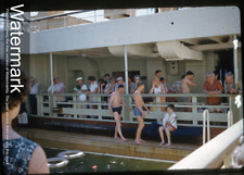 1960s kodachrome photo slide SS  Chusan cruise ship  P&O shirtless men  pool picture