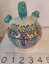 Vintage pottery Moroccan Folk Art greens blues Yellows folkart pottery MCM picture