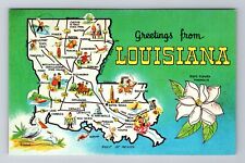LA-Louisiana, General Greetings, State Map, Points of Interest, Vintage Postcard picture