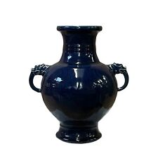 Chinese Dark Navy Blue Glaze Ceramic Dragon Ears Vase Display ws2609 picture