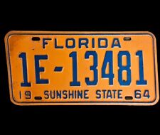 Original 1964 Vintage Florida License Plate Tag Orange/Blue picture
