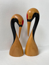 Kokeshi Japanese Traditional Wooden Dolls Red-crowned Crane Set of 2 Vintage picture