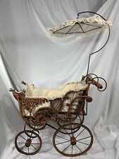 Antique Victorian Baby Doll Stroller With Umbrella Stunning Condition 29”W/25”H picture