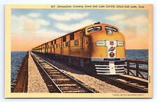 Postcard Steamliner Crossing Great Salt Lake Cut-off Utah UT Union Pacific RR picture