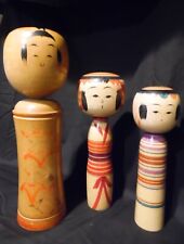 Vintage, Japanese Kokeshi Old Doll 3 Set  Naruko, signed dolls. picture