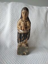 Antique Wood Handcarved Polychrome Painted Praying Mary Figurine READ picture