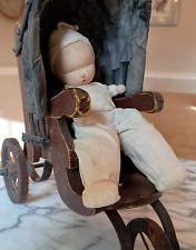 Antique Victorian Baby Doll Buggy Carriage Toy Stroller 3 wheel & antique doll picture