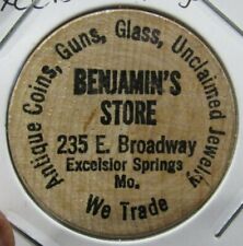 Vintage Benjamin's Store Excelsior Springs, MO Wooden Nickel - Token Missouri picture