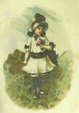 1880's-90's J. K. Brown's Shoes Adorable Girl Black & White Dress Flowers P94 picture