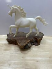 VINTAGE John Perry Unicorn Figurine Sculpture on Natural Form Wood Base picture