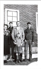 VTG B&W Found Photo - 40s 50s - Family Pose Together By Brick Wall On Winter Day picture