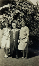 Three Women Standing Together By Large Plant B&W Photograph 2.75 x 4.5 picture