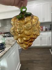 Vintage Hand blown Amber Glass Grape Cluster Christmas Tree Ornament  6” picture