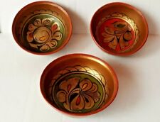 Vintage Russian Khokhloma Set of 3 Cups/Bowls Traditional Red Green Gold & Black picture