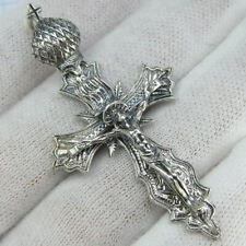 925 Sterling Silver Cross Pendant Necklace Crucifix Prayer Scripture Crown picture