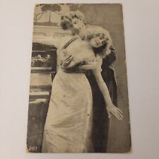 Postcard Vintage 1900's Woman & Man Dancing Piano Blank picture