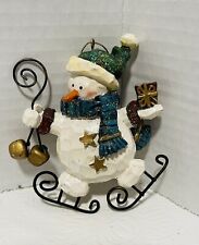 Christmas Holiday Whimsical Ice Skating Snowman With Gift Ornament picture