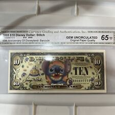 2005 $10 Disney Dollar Stitch (Bar Code) CGA Certified 65 GE/OPQ picture