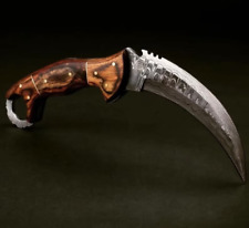 Custom Handmade Damascus Steel Karambit Hunting Knife With Leather Sheath picture
