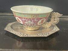 Vintage Chinese Famille Rose Dragon Handle Tea Cup With Saucer(1) picture