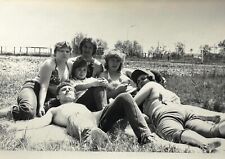 1970s Young Shirtless Man Pretty Woman Bikini Lying on grass ORIGINAL B&W PHOTO picture