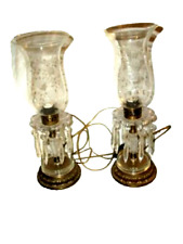 1920s BRASS GLASS CRYSTAL PRISMS MANTLE LAMPS BOUDOIR LAMPS WIRED TOGETHER picture