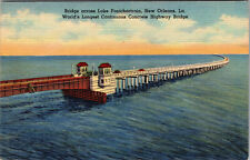 Postcard Bridge Across Lake Pontchartrain New Orleans Louisiana Linen Card picture