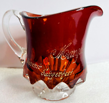 1908 SANGERFEST~RARE ANTIQUE RUBY RED CRYSTAL ETCHED GLASS PITCHER INDIANAPOLIS picture