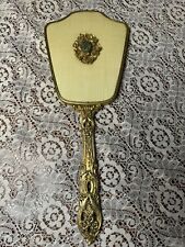 Antique Vintage French Gilt Ormolu Filigree Vanity Hand Ornate Beveled Mirror E picture