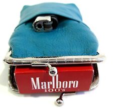 Women Genuine Leather Cigarette Case Lighter Match Pocket Zipper Coin Pouch TEAL picture