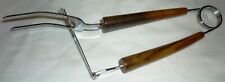 VINTAGE TWO PRONG BARBEQUE SERVING SPRING ACTIVATED FORK ONE HAND SERVE picture
