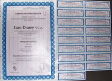 Original Euro Disneyland S.C.A. w/ coupons France stock certificate uncancelled picture
