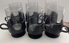 6-VINTAGE - GLAS-SNAP - BY CORNING - GLASSES w/ BLACK BASES Hot / Cold/  8 oz picture