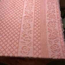 SOLID CORAL PINK CHENILLE Fringed BEDSPREAD 110” X 94” J C Penny Queen EB43 picture