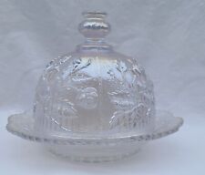 Vintage Carnival Iridescent Rose Pattern Round Butter Dish Imperial Glass Marked picture