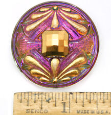 42mm Vintage Czech Glass Nouveau Double Dragonfly SHIMMERING PURPLE AB Button  picture