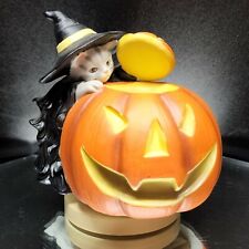 Kitty Cucumber Witch Halloween Music Box 1987 Pumpkin Plays Pink Panther Schmid picture