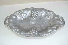 Vintage Silver Aluminum Fruit Bowl with Grape Leaf Design - Decor Serving Tray picture