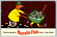 c1960s Harrah's Club Reno Lake Tahoe Wheelbarrow of Money Vintage Postcard picture
