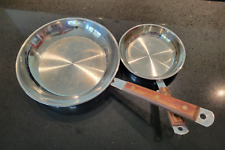 2 Vintage Cuisinart  Stainless Steel Frying Pans  w/ Teak Wood Handles -- NWOT picture