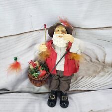 Vintage Santa Claus Fly Fishing Fisherman Fabric Mache Ornament Figure 9 Inch picture